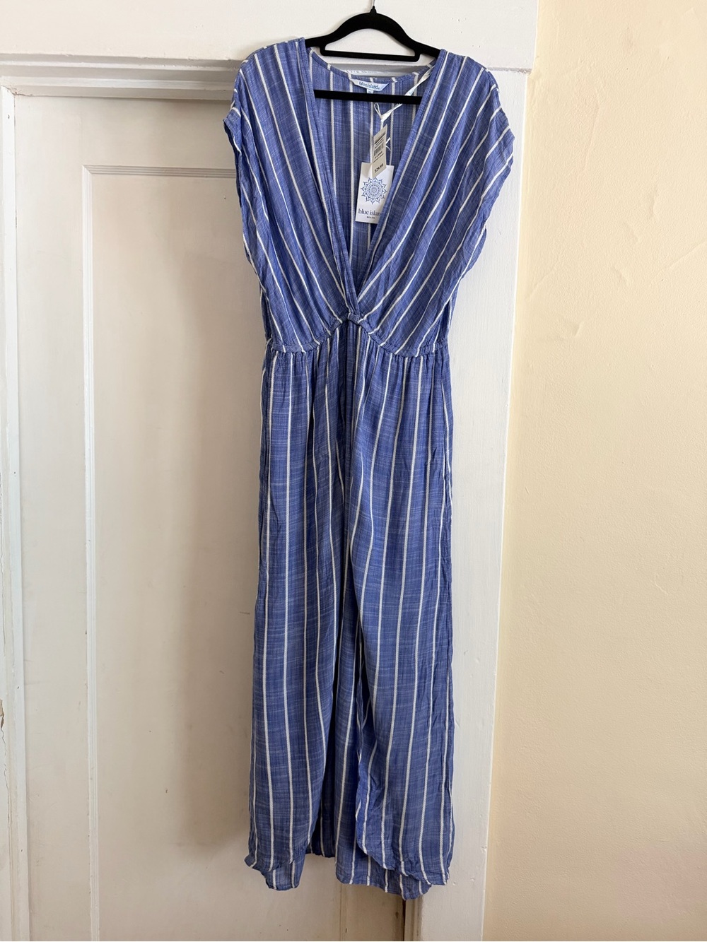 blue island Blue and White Striped Midi Dress